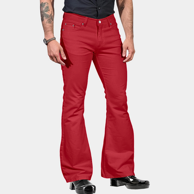 Men’s Flare Trousers – High Waist – Tailored Fit – Cotton Blend – Full Length Retro Style