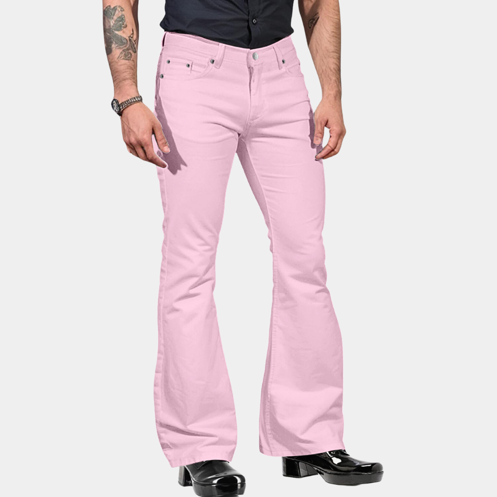 Men’s Flare Trousers – High Waist – Tailored Fit – Cotton Blend – Full Length Retro Style