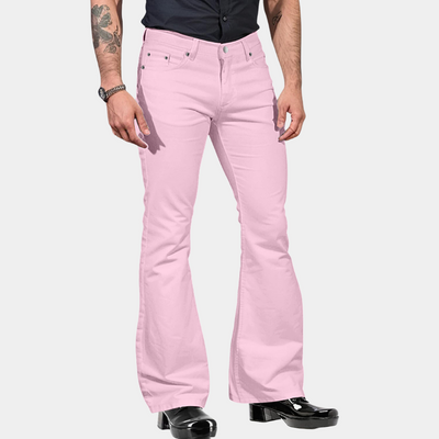 Men’s Flare Trousers – High Waist – Tailored Fit – Cotton Blend – Full Length Retro Style