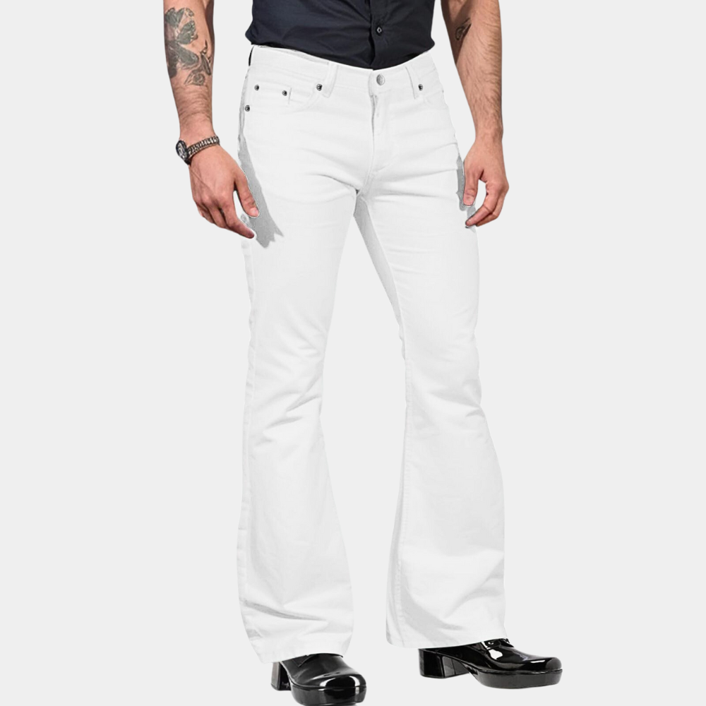 Men’s Flare Trousers – High Waist – Tailored Fit – Cotton Blend – Full Length Retro Style