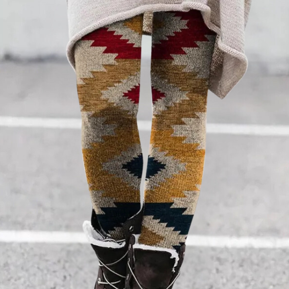Women’s Leggings – Stretch Fit – Breathable Knit – Geometric Pattern – Full Length