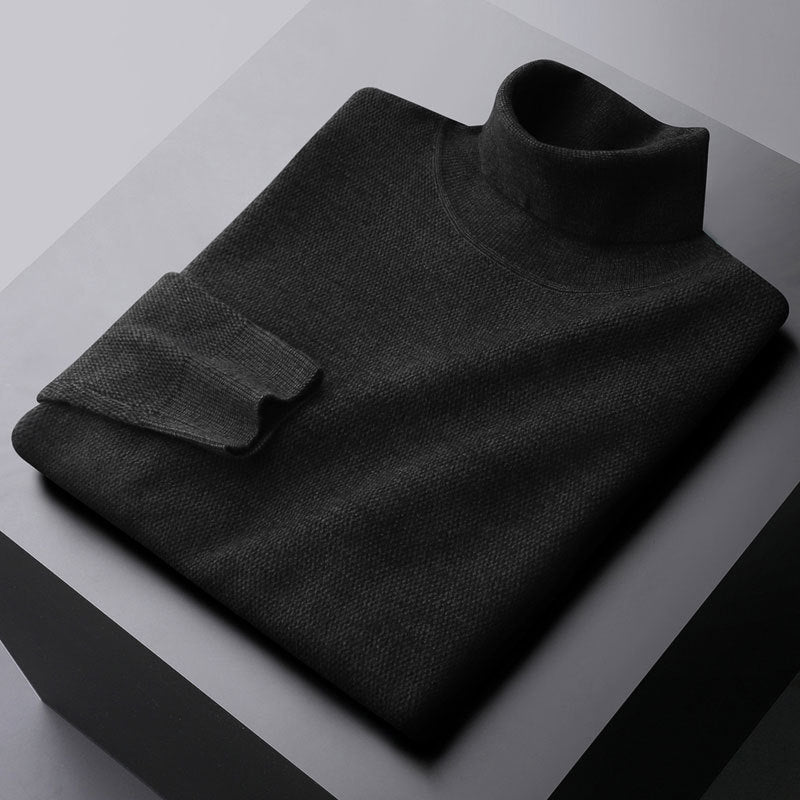 Men’s Turtleneck Sweatshirt – Wool Knit – Regular Fit – Ribbed Trim – Long Sleeve