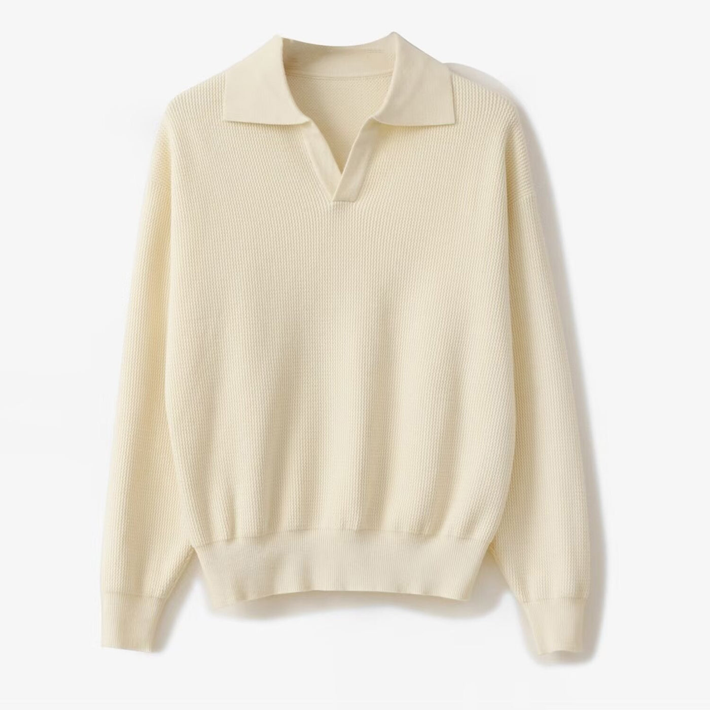 Men’s Polo Pullover – Relaxed Fit – Wool Knit – Long Sleeve Ribbed Cuffs