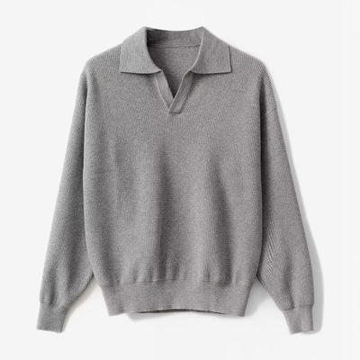 Men’s Polo Pullover – Relaxed Fit – Wool Knit – Long Sleeve Ribbed Cuffs