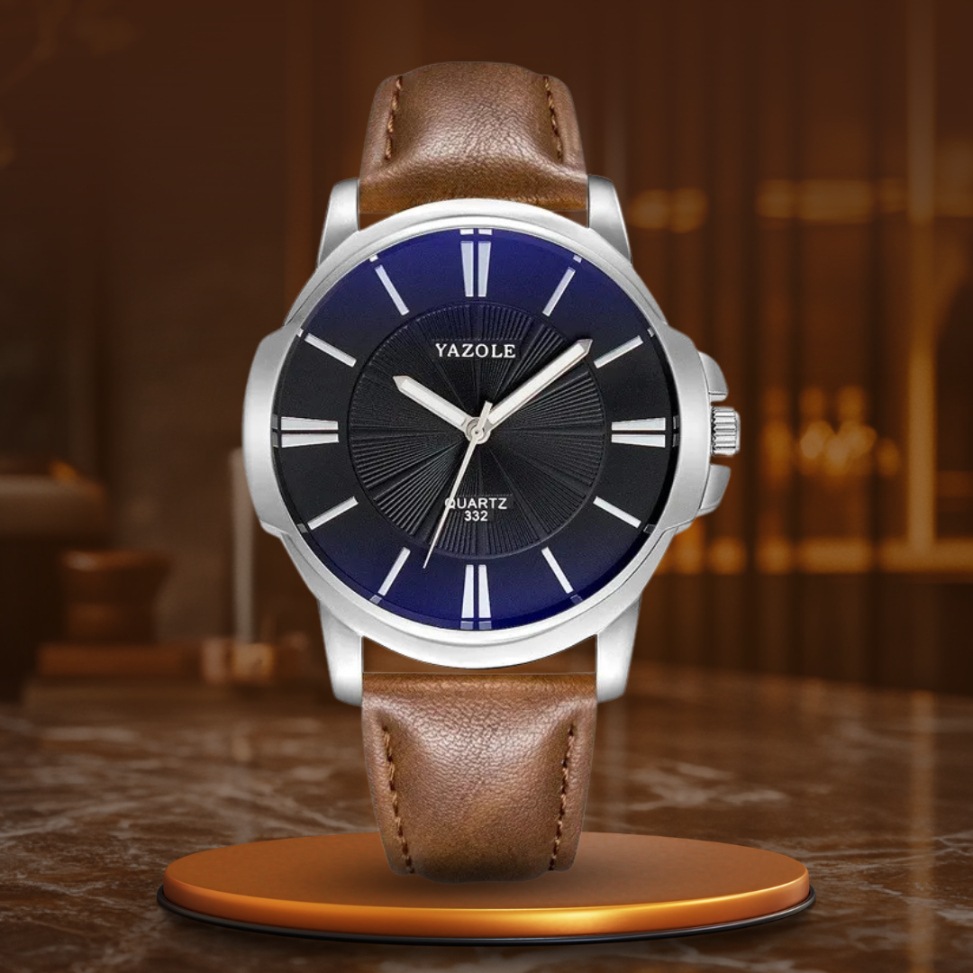 Luxury Blue Glass Leather Watch