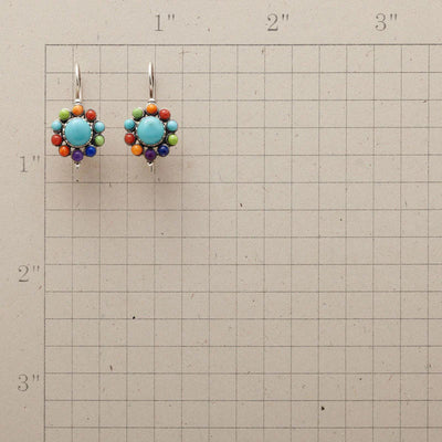 Earrings with multicolored stones in flower shape