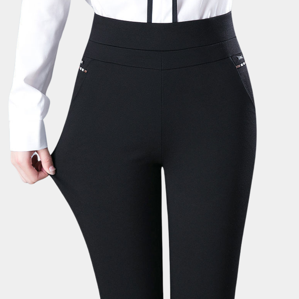 Avencea - Black Stretch Trousers with High Waist for Women