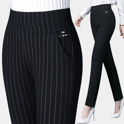 Avencea - Black Stretch Trousers with High Waist for Women