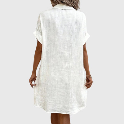 Hallie | White Linen Button Shirt Dress