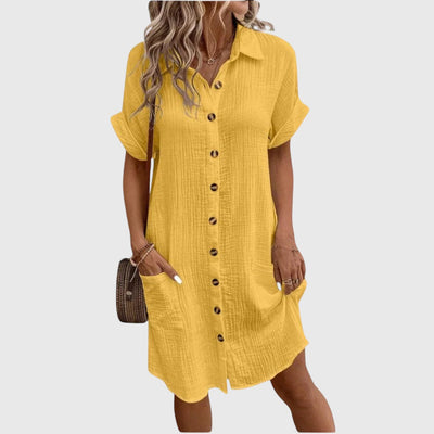 Hallie | White Linen Button Shirt Dress