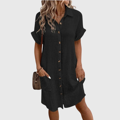 Hallie | White Linen Button Shirt Dress