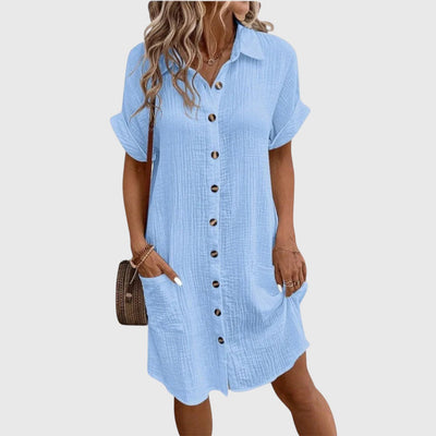Hallie | White Linen Button Shirt Dress