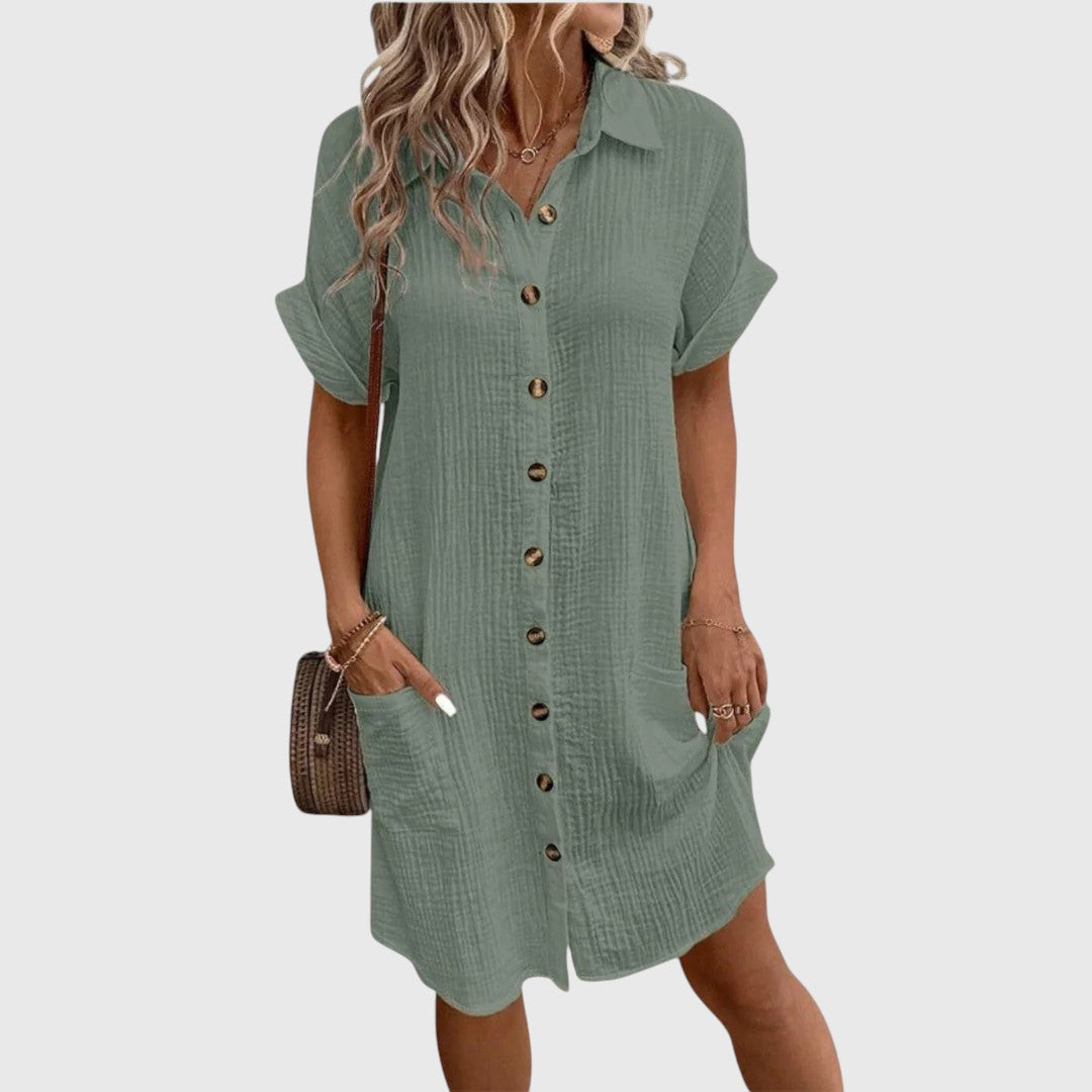 Hallie | White Linen Button Shirt Dress