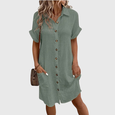Hallie | White Linen Button Shirt Dress