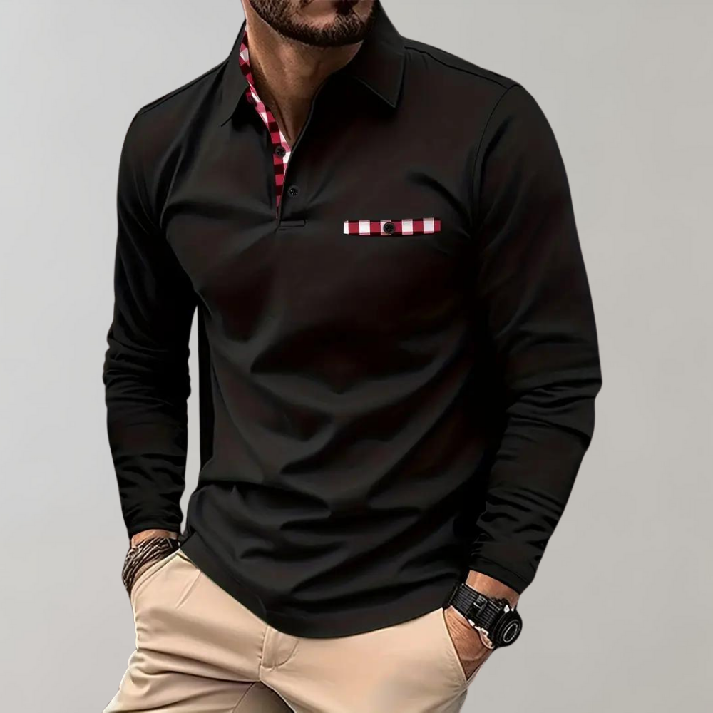 Avencea - Long Sleeve Polo Shirt with Collar