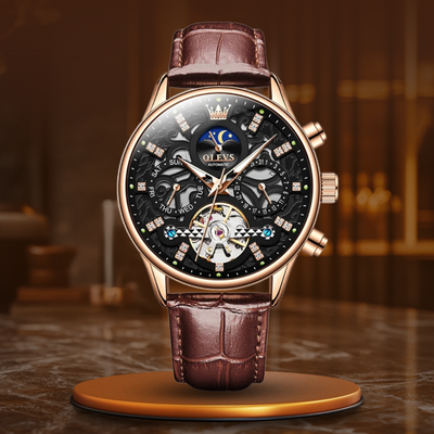 Mechanical Automatic Watch with Leather Band