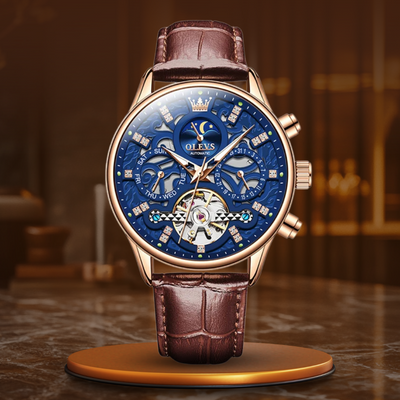 Mechanical Automatic Watch with Leather Band