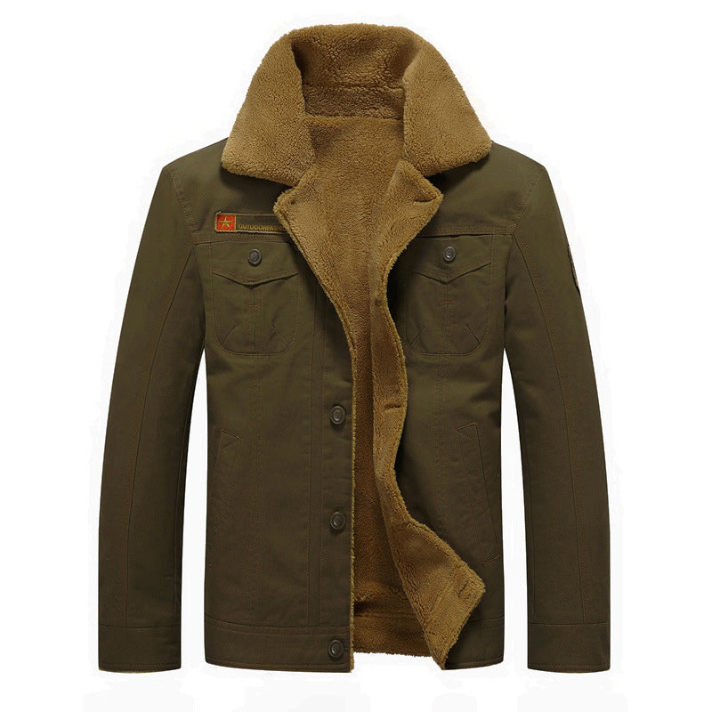 Men’s Sherpa-Lined Cotton Jacket with Button-Up Closure