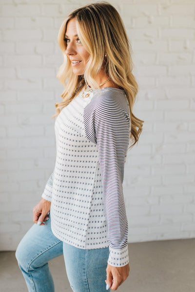 Elara™ | Long Sleeve Mini-Stripe Sweater Top