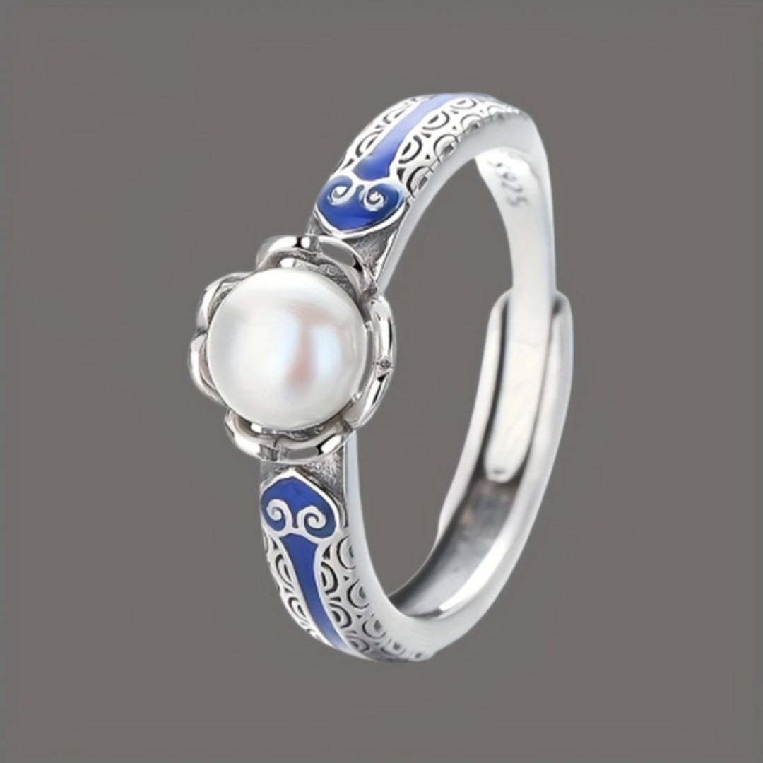 Blue Pearl Silver Ring