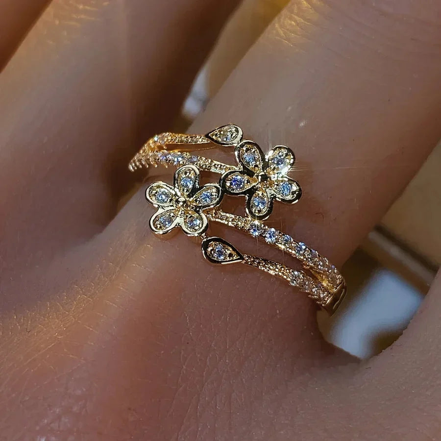 Elegant Bright Flower Gold Ring | Gold 16k
