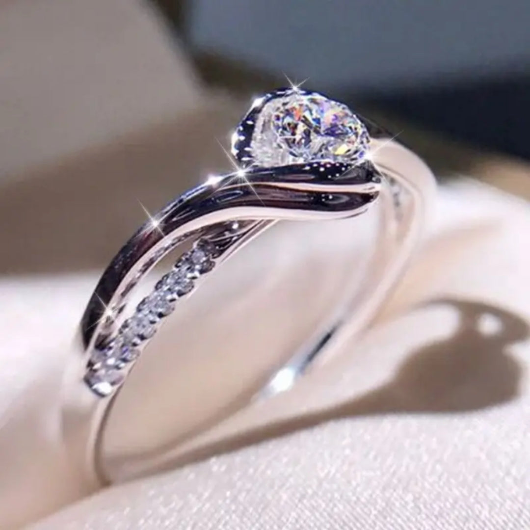 Spiral Zirconia Orbit Silver Ring