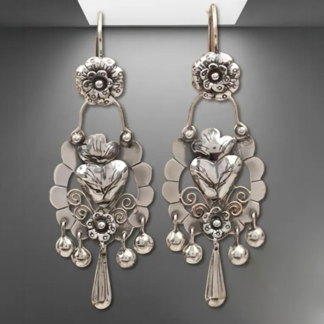 Dangling Heart Silvered Drop Earrings