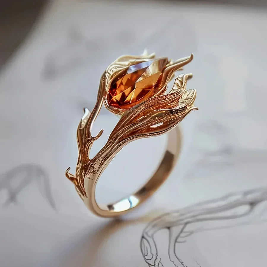 Golden Flame Crystal Ring | Gold 18k
