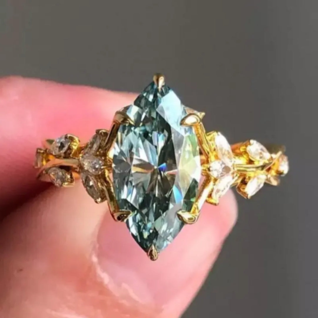 Green Oval Zirconia Golden Ring