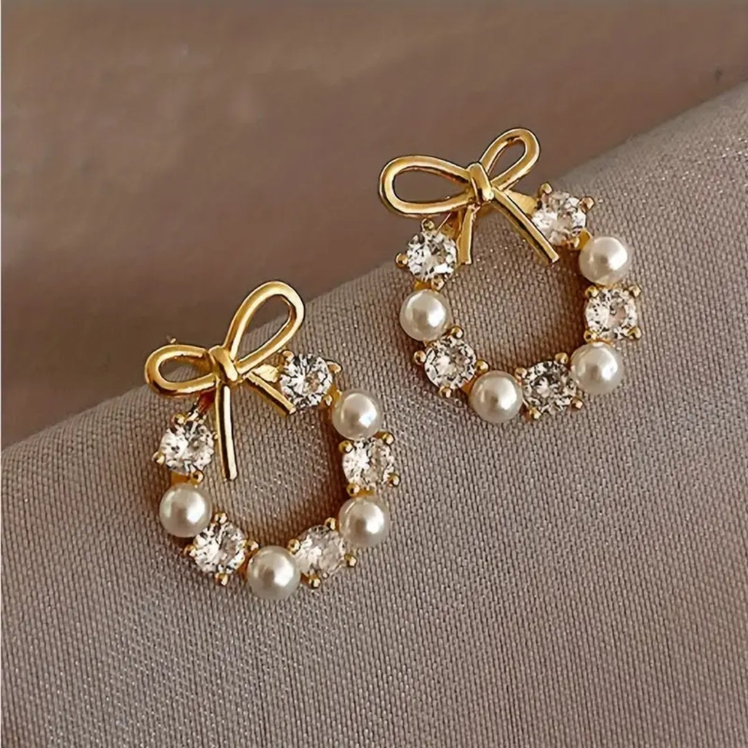 Golden Tie Pearl Earrings