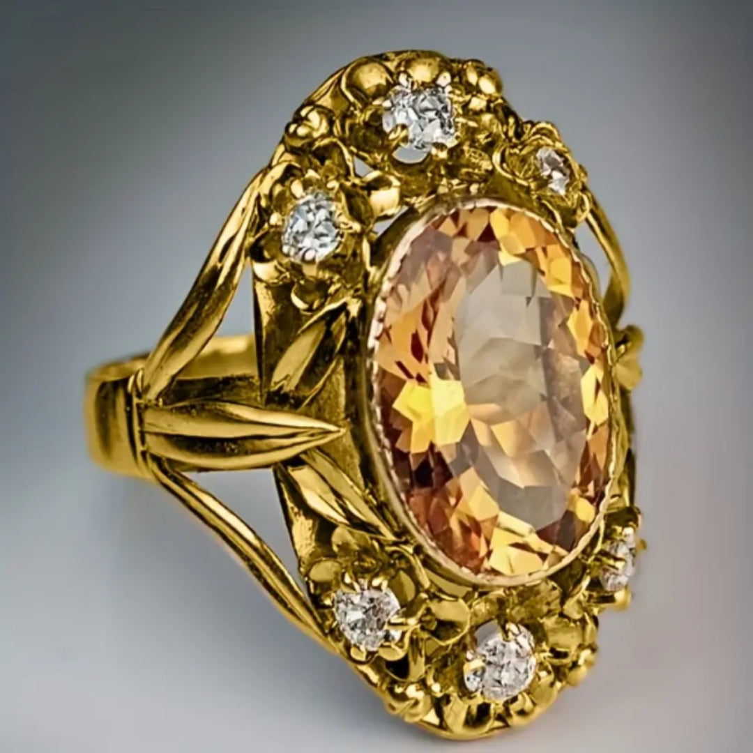 Orange Crystal Gold Ring