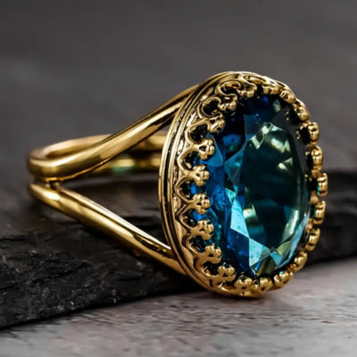 Blue Rounded Crystalline Gold Ring