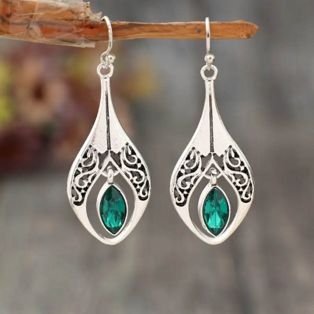 Turquoise Drop Silvered Earrings