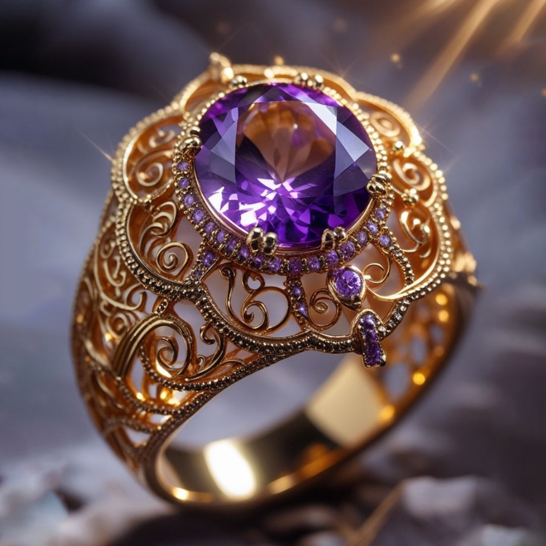 Exotic Blossom Violet Crystal Ring