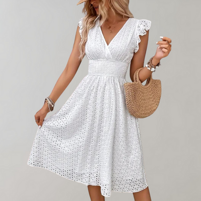 Avencea - White Summer Dress for Women with Ruffles and Sleeveless