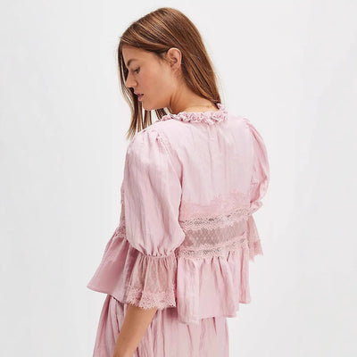 Women's Bohemian Lace Trim Puff Pants - Loose Fit Cropped Trousers