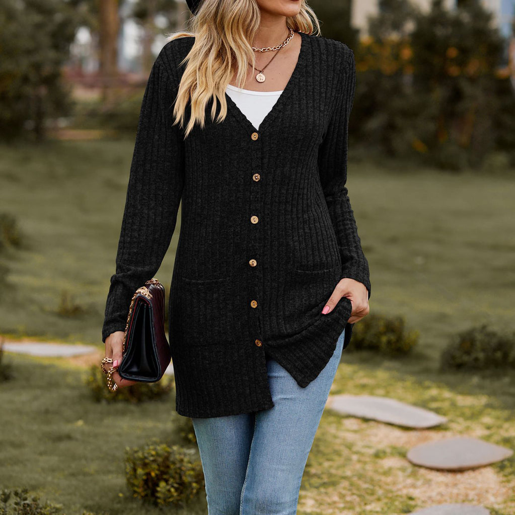 Women’s Cardigan – Wool Knit – Relaxed Fit – Button Front – Ribbed – With Pockets