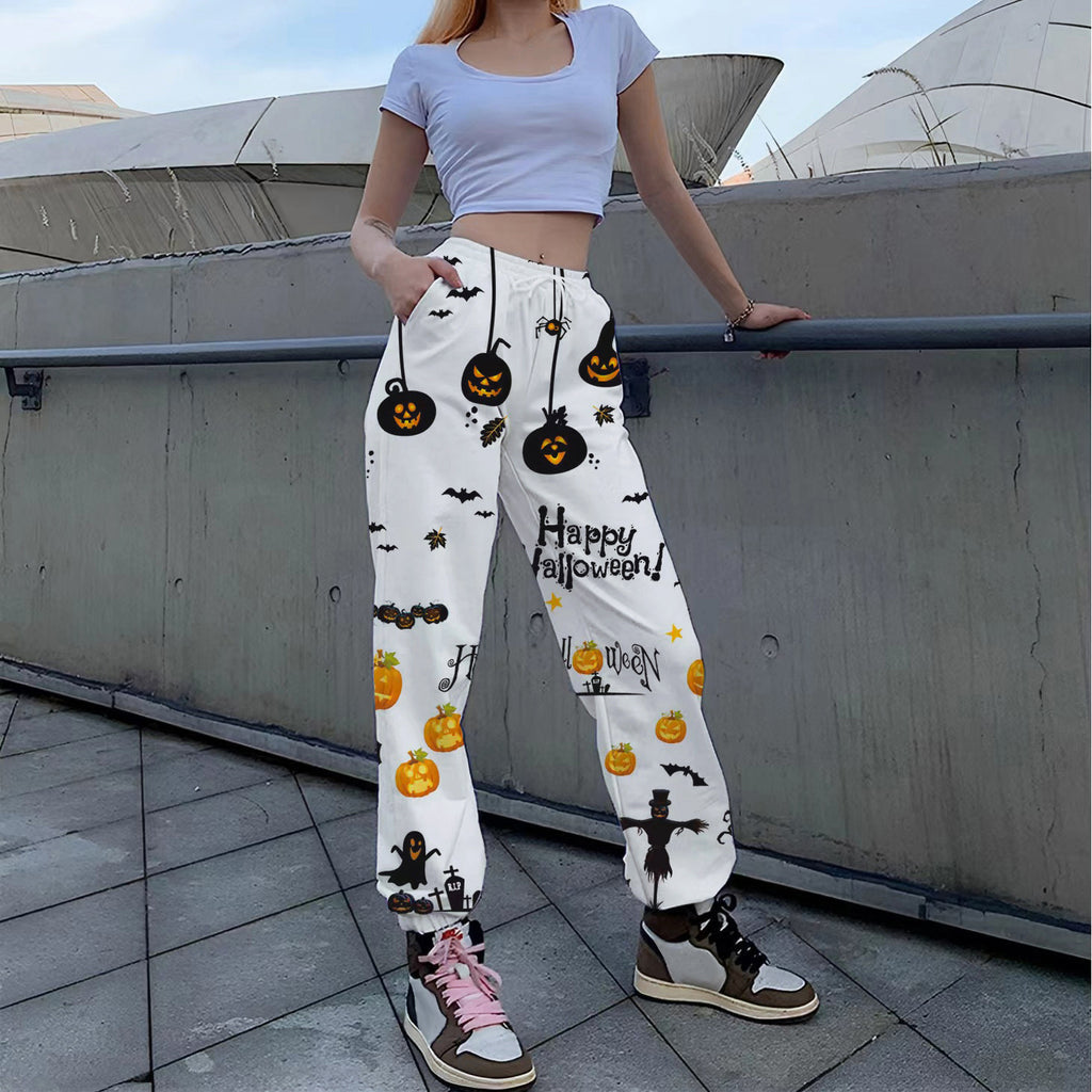 Women’s Leisure Trousers – Relaxed Fit – Cotton – Drawstring Waist – Full Length – Pockets
