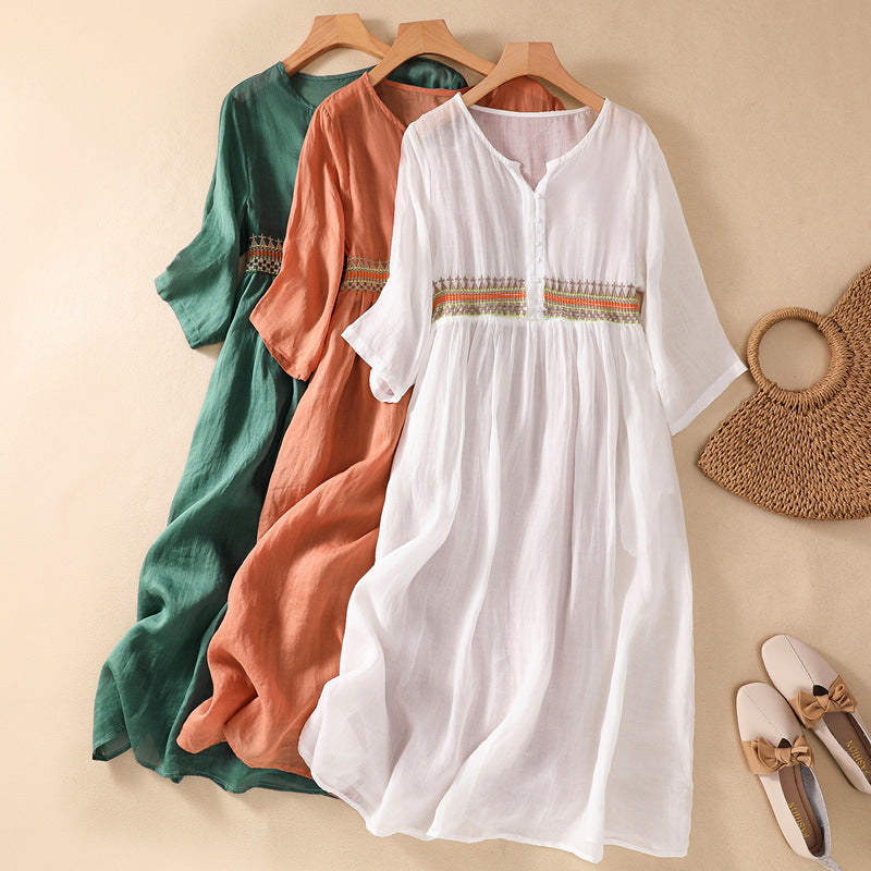 Niesha™ | Cotton and Linen Embroidered Dress