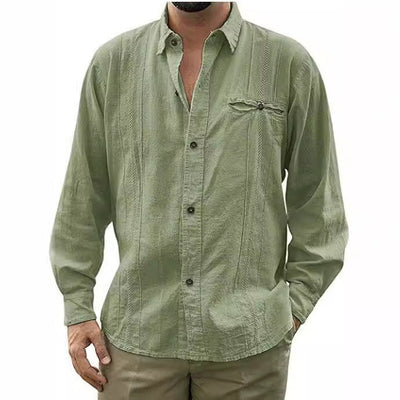 Men’s Linen Shirt – Relaxed Fit – Long Sleeve – Button-Up with Chest Pocket