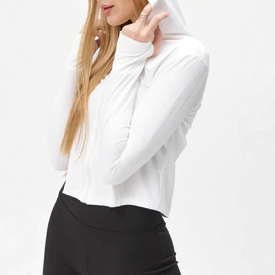 Women’s Hooded Top – Slim Fit – Cropped Length – Lightweight Stretch Long Sleeve