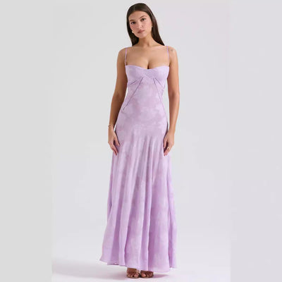 Women’s Evening Gown – Chiffon – Slim Fit – Embroidered – Spaghetti Strap – Floor Length