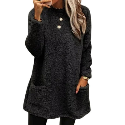 Women’s Sweater – Plush Oversized Fit – Long Sleeve – Tunic Length with Pockets