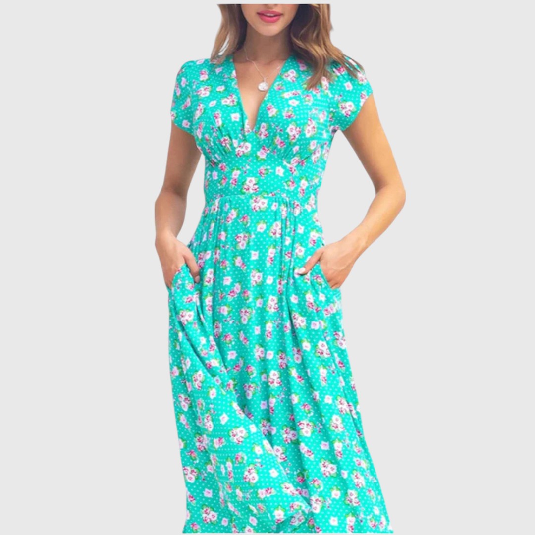 Claire | Blue Meadow Button-Front Midi Dress