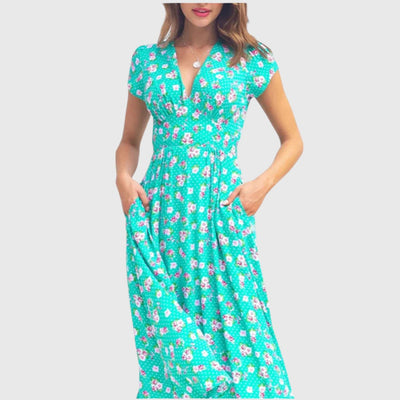 Claire | Blue Meadow Button-Front Midi Dress