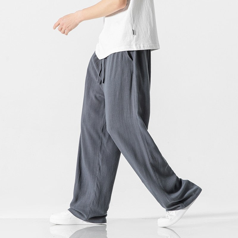 Men’s Casual Pants – Linen Blend – Loose Fit – Full Length – Drawstring Waist