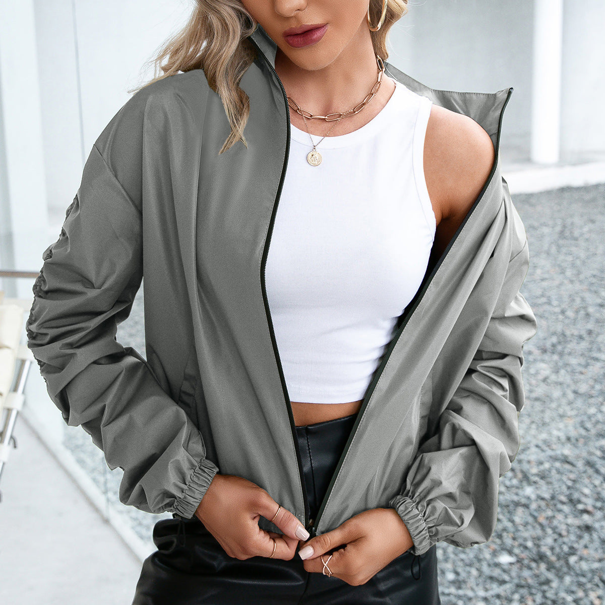 Women’s Outdoor Jacket – Waterproof Nylon – Relaxed Fit – Zip Front – Elastic Cuffs