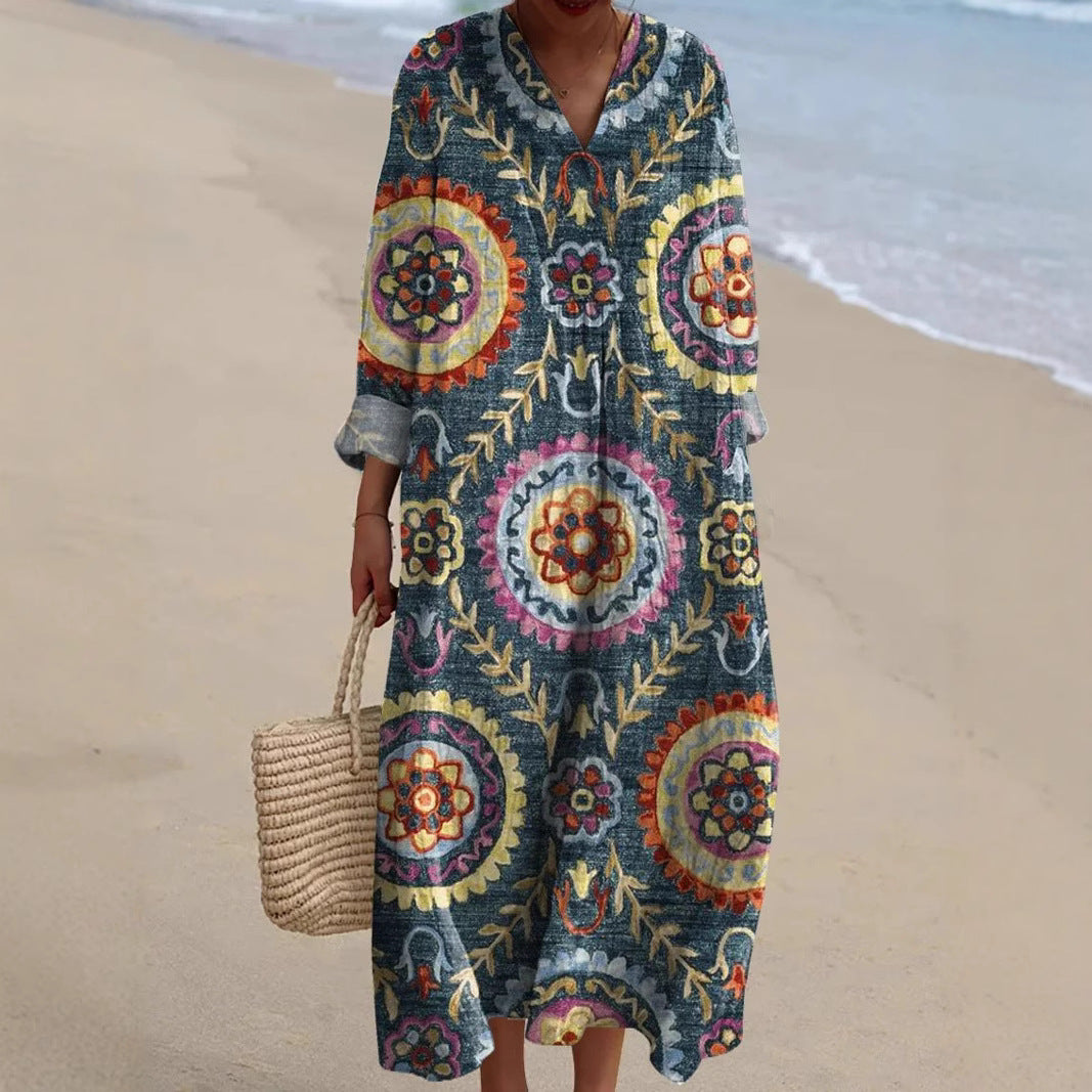 Layla | Boho Mandala Print Maxi Dress