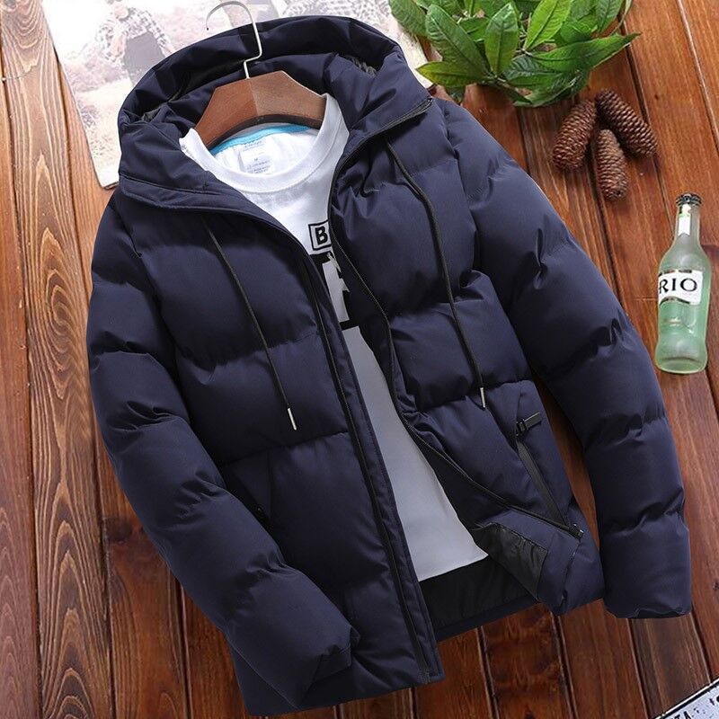 Men’s Puffer Coat – Oversized Fit – Quilted Cotton – Hooded Short Zip Jacket