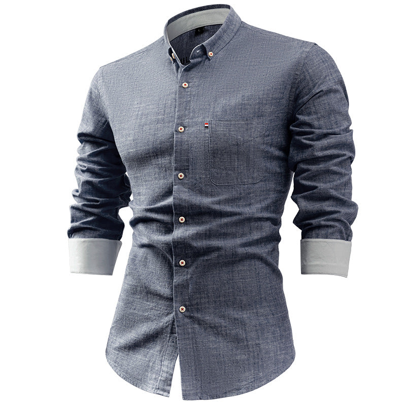 Men’s Button-Up Shirt – Cotton Linen Blend – Slim Fit – Long Sleeve – Point Collar